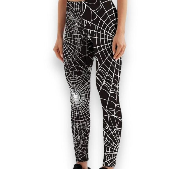 Black Widows Spider Web Fitted Ankle Leggings NEW - Picture 3 of 4